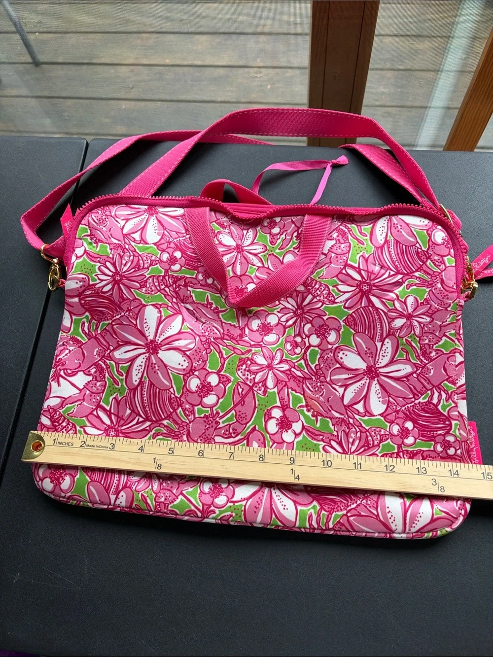 Lilly Pulitzer Pink Floral Laptop Sleeve with Shoulder Strap